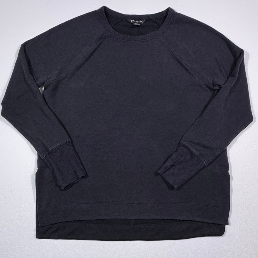 Athleta Coaster Luxe Sweatshirt Womens Medium Black Fleece Pullover 599287